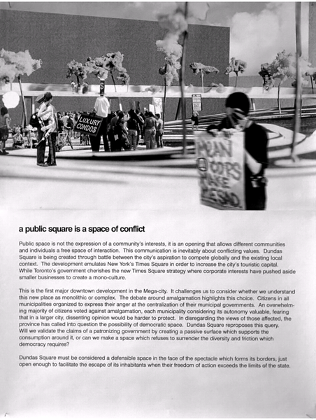 Dundas Square unofficial competition entry, 3 posters, 24” x 36” each (Toronto) 1998, drawings: Adrian Blackwell.