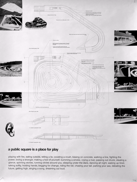Dundas Square unofficial competition entry, 3 posters, 24” x 36” each (Toronto) 1998, drawings: Adrian Blackwell.
